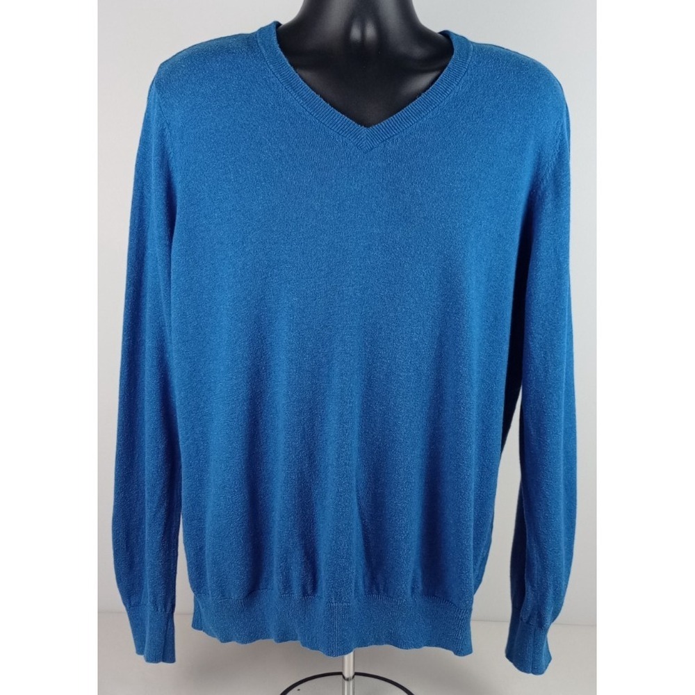 L.L. Bean Men's L Cotton Cashmere Blue Long Sleeve V-Neck Pullover Sweater